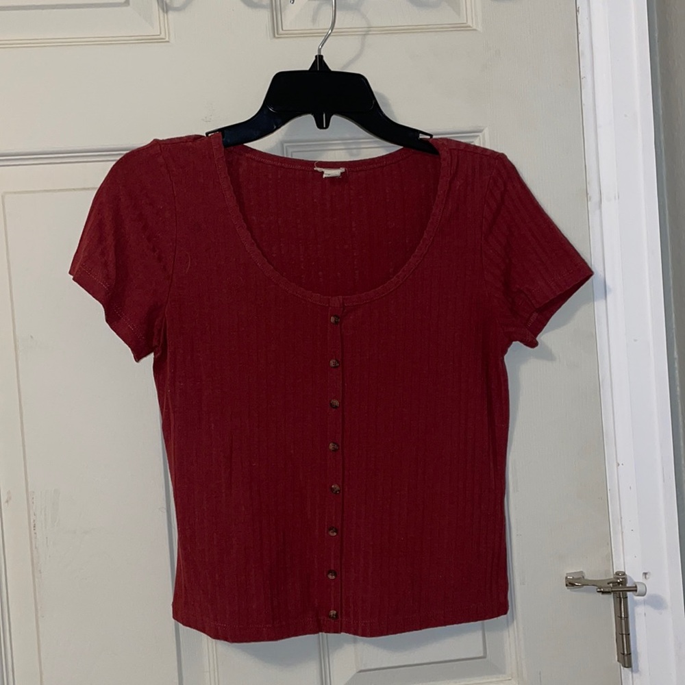 Garage-Maroon Top With Buttons